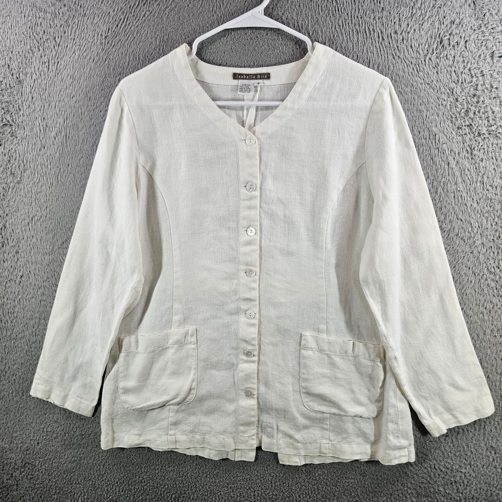 Isabella Bird Womens Cream 100% Linen Button Front Jacket Blazer Pockets Size 8
